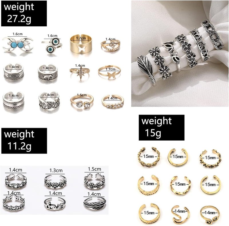 Acruccen 27 Pcs Open Toe Rings Set for Women Adjustable Vintage Retro Toe Ring Summer Beach Foot Jewelry Boho Knuckle Finger Tail Rings - Image 3